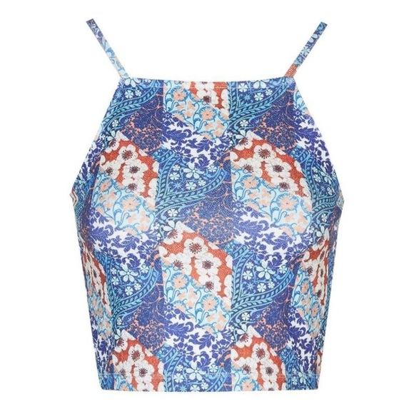 🔥2/$40🔥 TOPSHOP Patchwork Floral Tribal Print Crop  Top - Picture 1 of 10